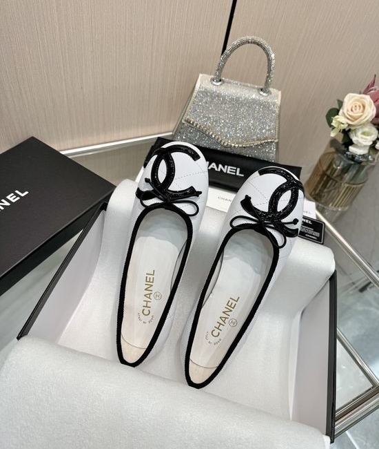 Chanel Genuine Leather Bow Decor Comfortable Ballet Mary Jane Shoes