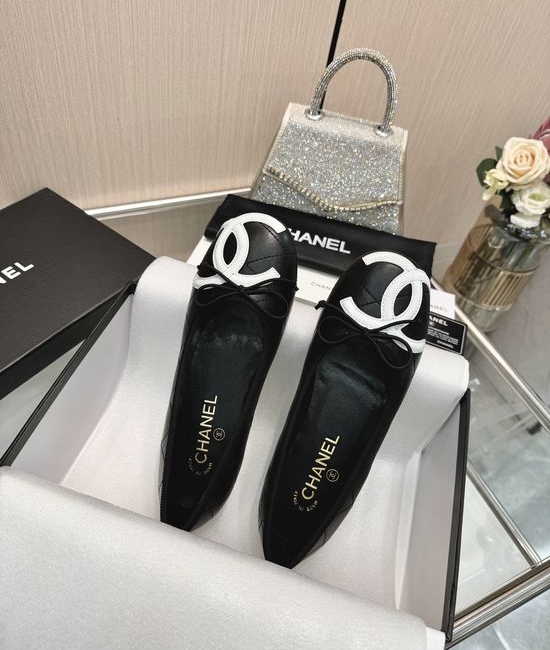 Chanel Genuine Leather Bow Decor Comfortable Ballet Mary Jane Shoes