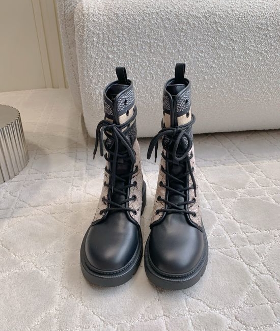 Christian Dior CD Quilted Platform Ankle Boots Genuine Leather Lined