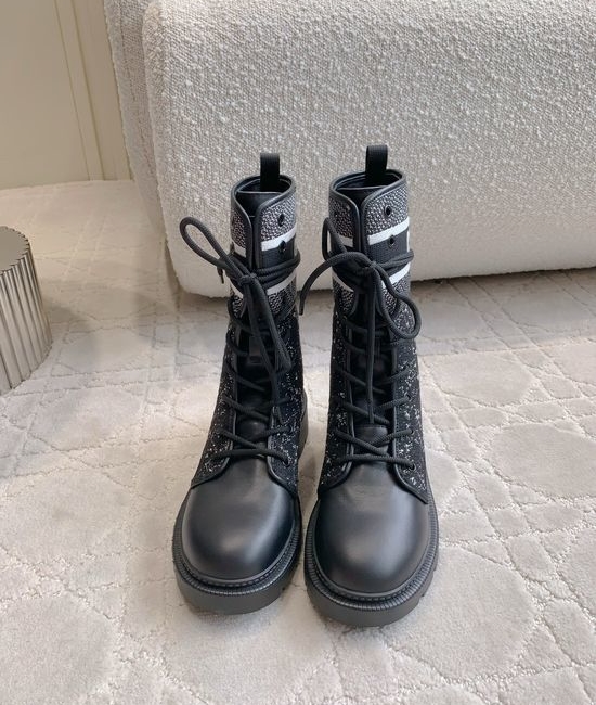 Christian Dior CD Quilted Platform Ankle Boots Genuine Leather Lined