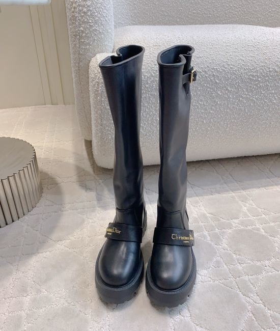 Christian Dior CD Calfskin Platform Boots Slim Leg Comfortable Design