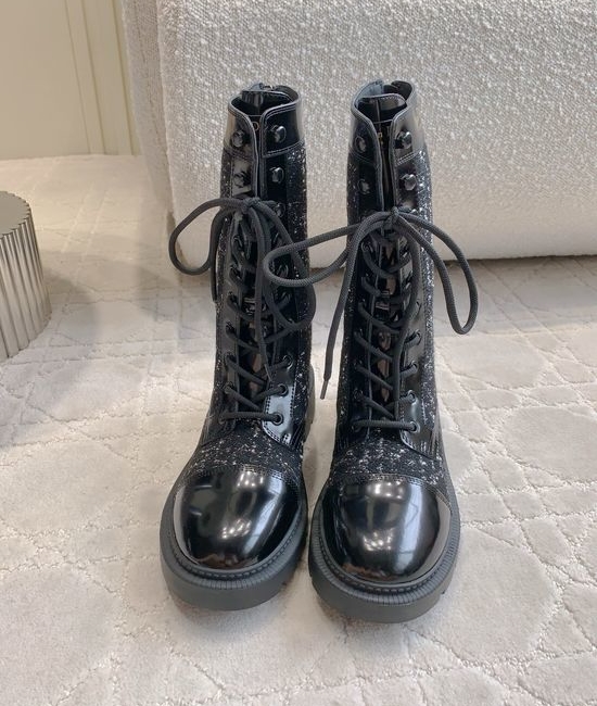 Christian Dior CD Quilted Platform Ankle Boots Genuine Leather Lined