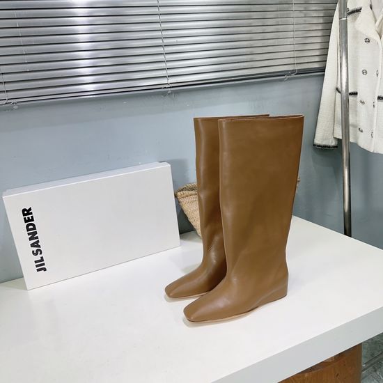 Jil Sanders Hidden Wedge Tall Riding Boots Calf-slimming Genuine Leather