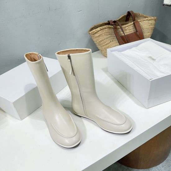 The Row Round Toe Flat Short Boots Comfortable Slim Leg Design