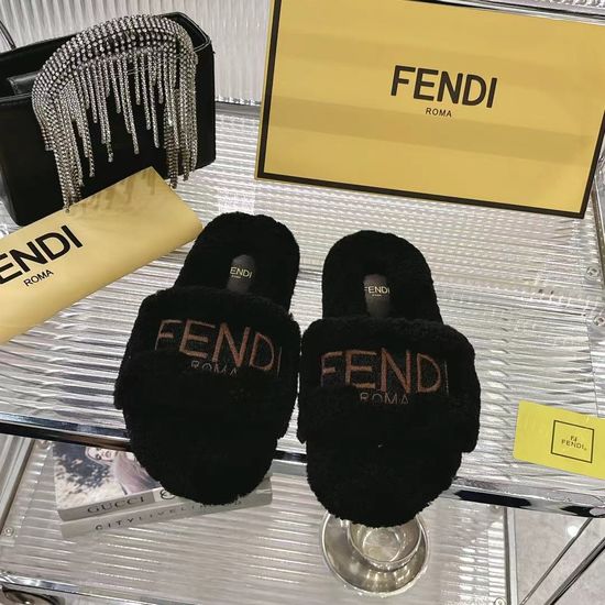 Fendi Embroidered Plush Non Slip Casual Slides