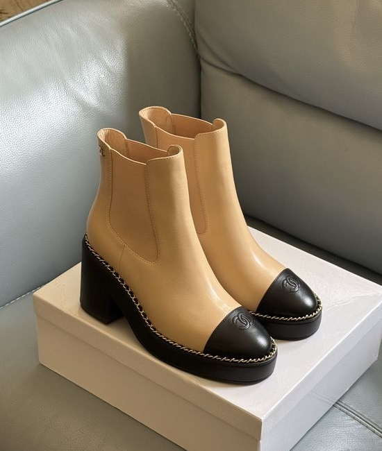 Chanel Elegant Color Block Chunky Heel Ankle Boots