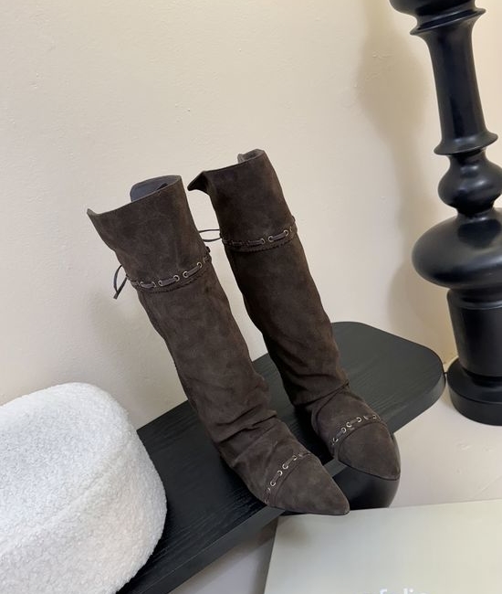 Unfolio Soft Suede Slouch Boots with Lace Detail