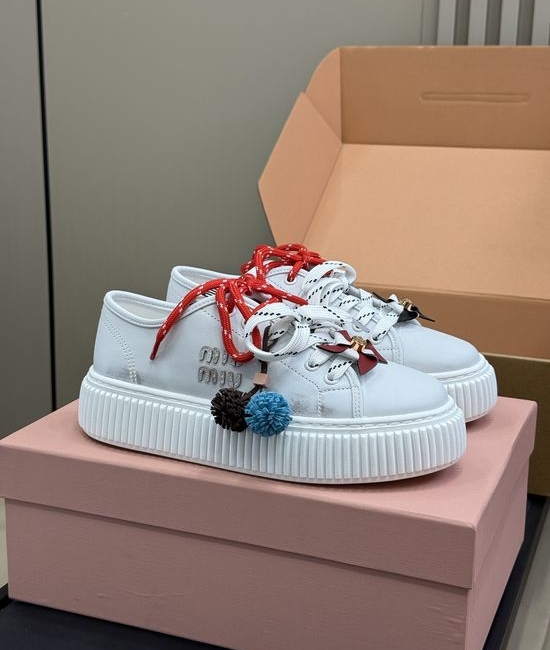Miu Miu Casual Leather Sneakers with Removable Cute Decor