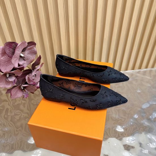 Louis Vuitton Denim Rhinestone Decor Slippers Goatskin Lining Leather Sole