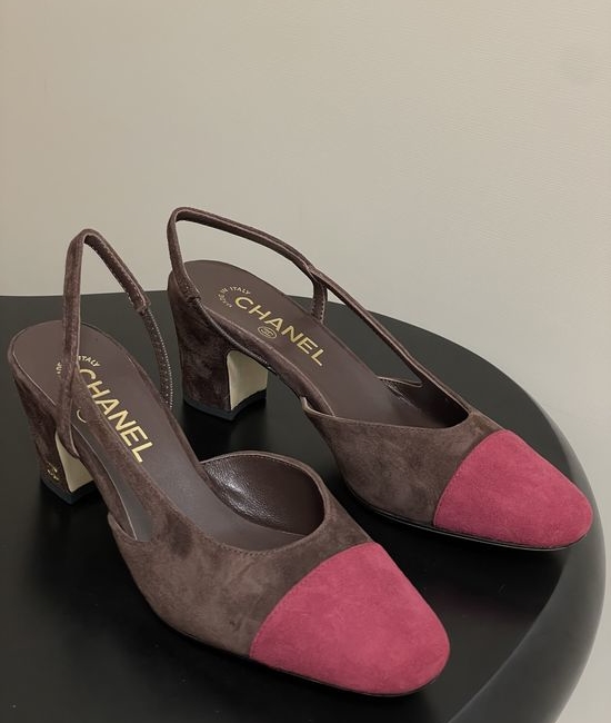 Chanel Classic Suede Slingback Sandals Square Toe Leather Lined