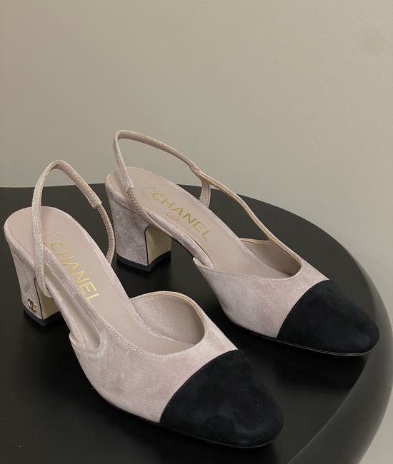 Chanel Classic Suede Slingback Sandals Square Toe Leather Lined