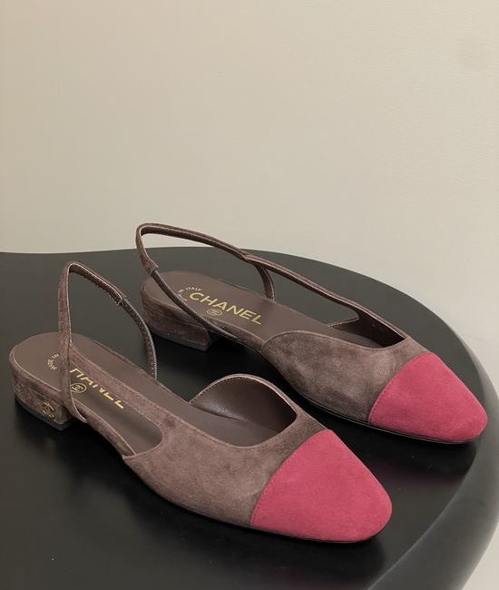 Chanel Classic Suede Slingback Sandals Square Toe Leather Lined