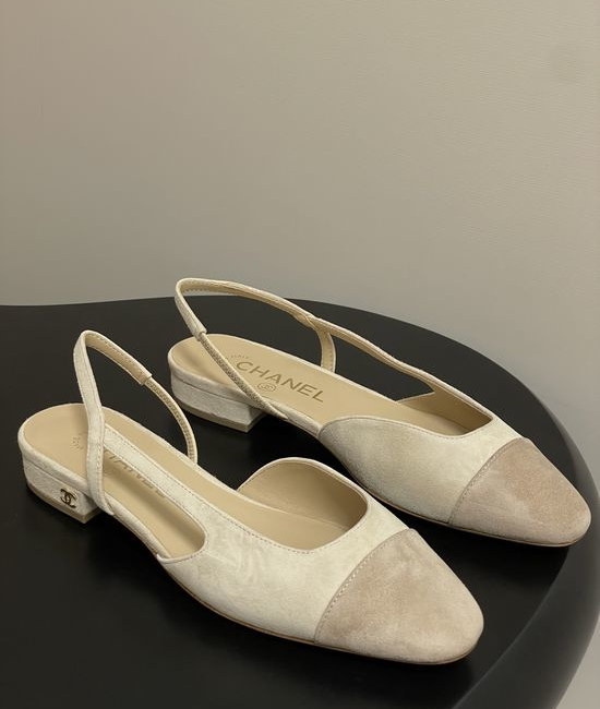 Chanel Classic Suede Slingback Sandals Square Toe Leather Lined