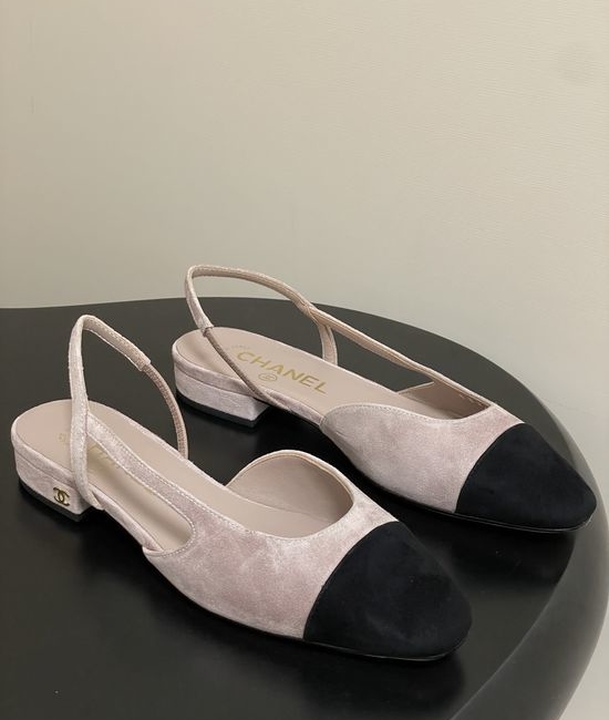 Chanel Classic Suede Slingback Sandals Square Toe Leather Lined