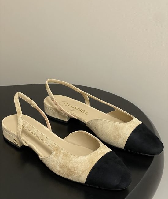 Chanel Classic Suede Slingback Sandals Square Toe Leather Lined