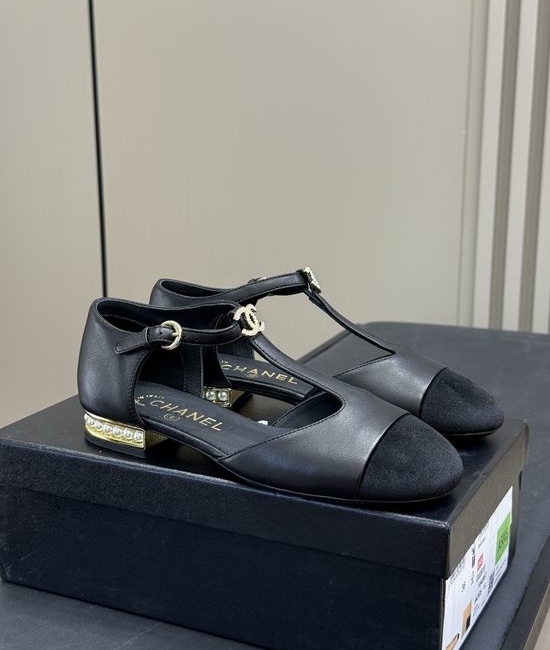 Chanel Mary Jane Shoes With Pearl Accent And Velvet Toe