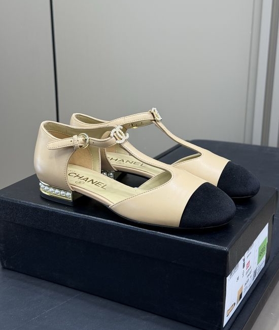 Chanel Mary Jane Shoes With Pearl Accent And Velvet Toe