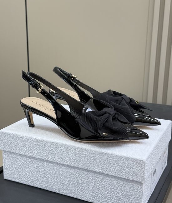 Christian Dior CD Bow Decor Pointed Toe Slingback Low Heel Shoes