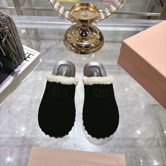 Miu Miu Wool Lined Closed Toe Clogs with Wooden Sole