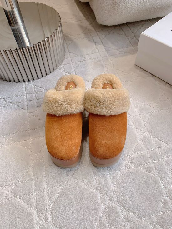Celine Wool Fluffy Thick Sole Slippers Soft Comfortable
