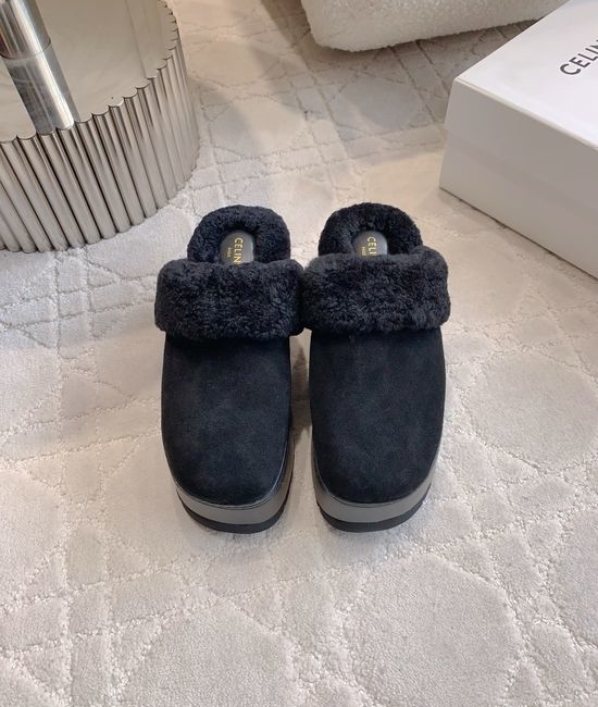 Celine Wool Fluffy Thick Sole Slippers Soft Comfortable
