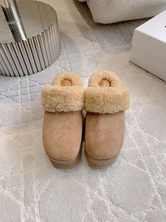 Celine Wool Fluffy Thick Sole Slippers Soft Comfortable