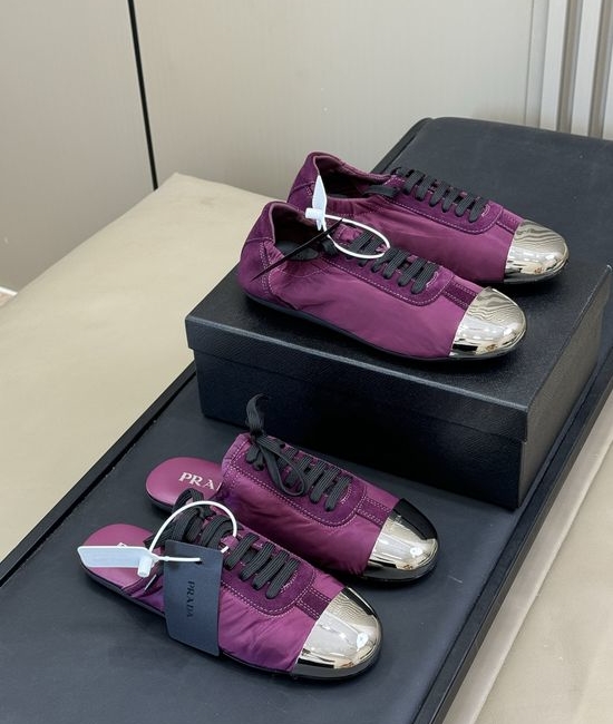 Prada Lightweight Low Top Sneakers with Metal Toe Cap