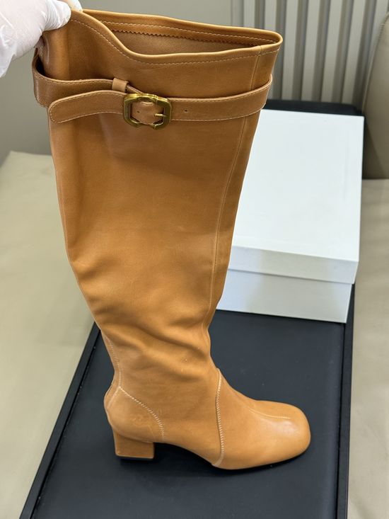 Miu Miu Knee-high Slim Fit Leather Boots with Buckle