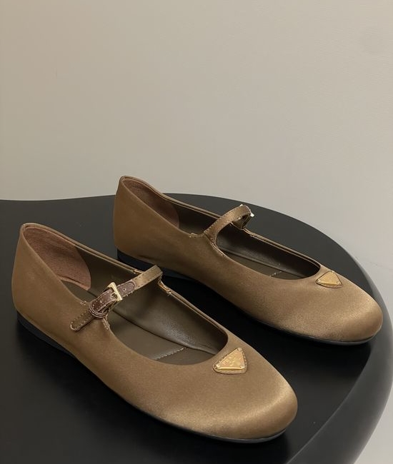 Prada Satin Mary Jane Flats with Enamel Logo Accents