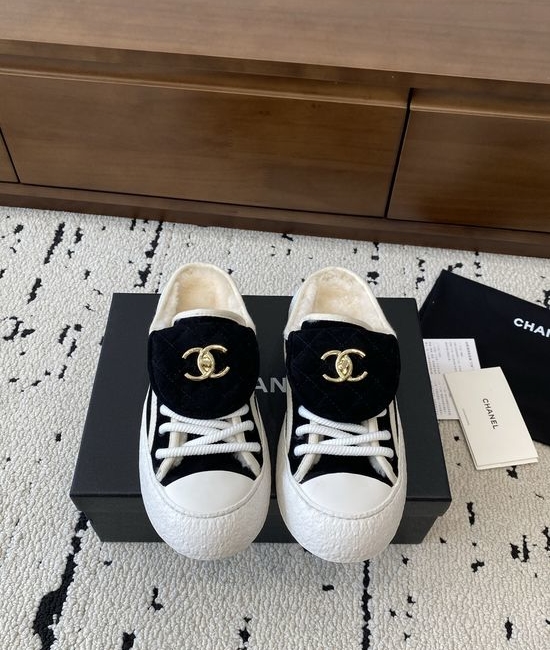 Chanel Warm Shearling Lined Buckle Slip On Slippers