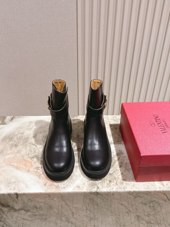 Valentino Elegant Silk Leather Ankle Boots with Gear Sole