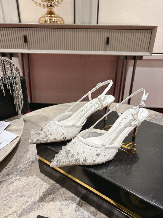 Christian Louboutine Embellished Pointed Toe Mesh Mid Heel Shoes