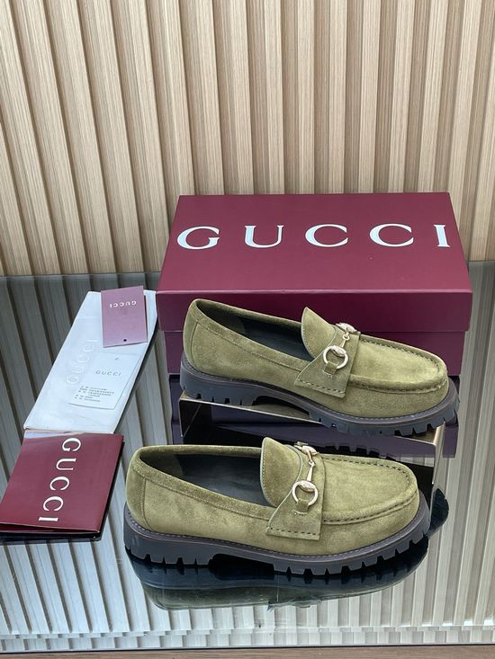 Gucci Suede Horsebit Loafers Classic Comfortable Low Heel Shoes