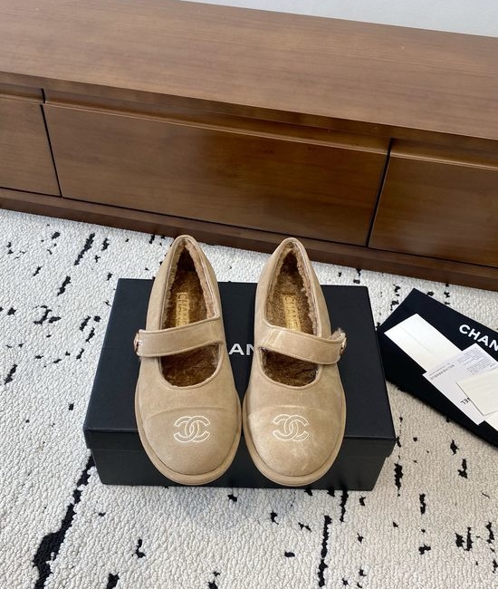 Chanel Color Block Suede Lined Fur Warm Casual Slip On Shoes