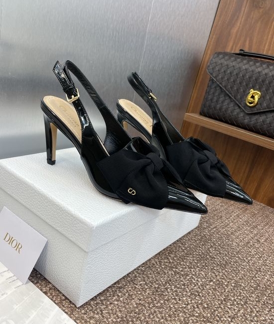 Christian Dior CD High-Heeled Backless Slippers with Bow and CD Logo Buckle