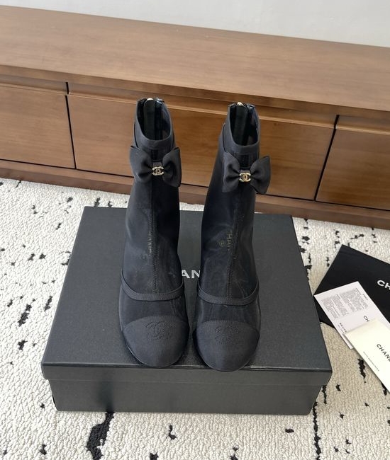 Chanel Elegant Bowknot Mesh Mid-calf Boots Comfortable Low Heel