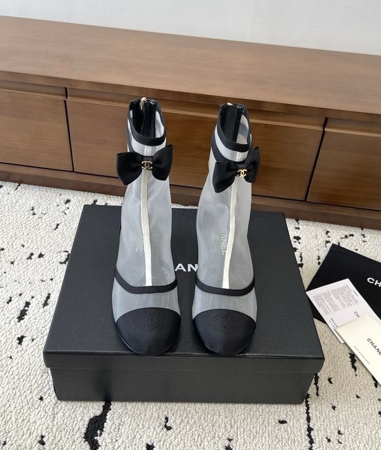 Chanel Elegant Bowknot Mesh Mid-calf Boots Comfortable Low Heel