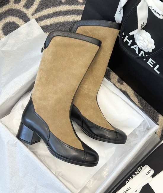 Chanel Suede And Sheepskin Knee High Fashion Boots