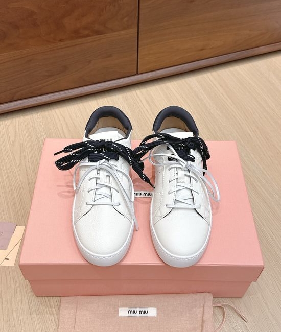 Miu Miu Genuine Leather Upper Soft Lined Casual White Shoes