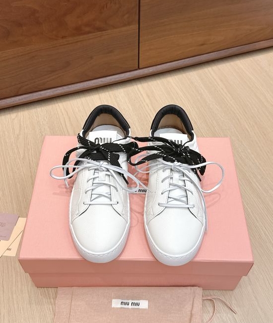 Miu Miu Genuine Leather Upper Soft Lined Casual White Shoes