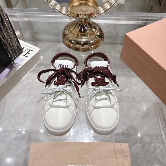 Miu Miu Classic Lace-up Leather Trainers with Custom Rubber Sole