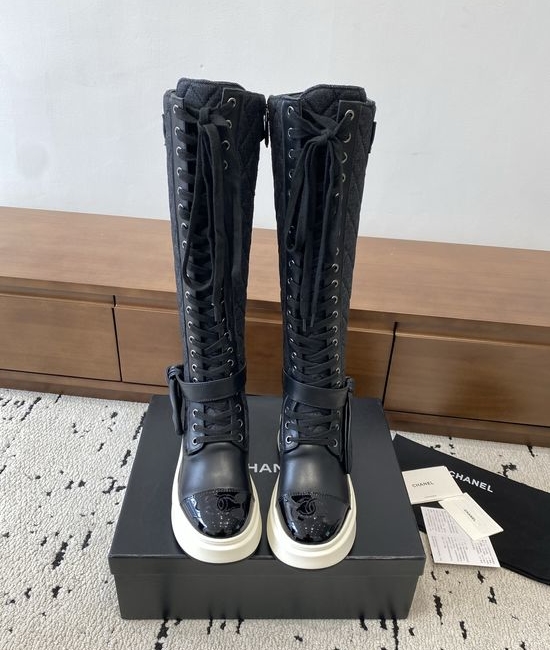 Chanel Quilted Pattern Platform Leather Boots