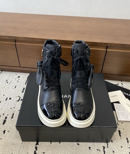 Chanel Chunky Heel Ankle Boots with Classic Check Pattern