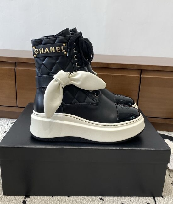 Chanel Chunky Heel Ankle Boots with Classic Check Pattern