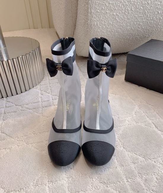 Chanel Bow Mesh Leather Ankle Boots Genuine Leather Outsole