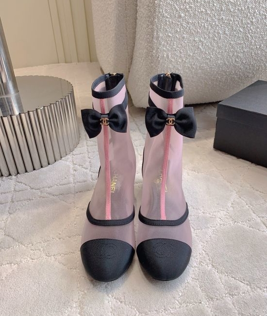 Chanel Bow Mesh Leather Ankle Boots Genuine Leather Outsole