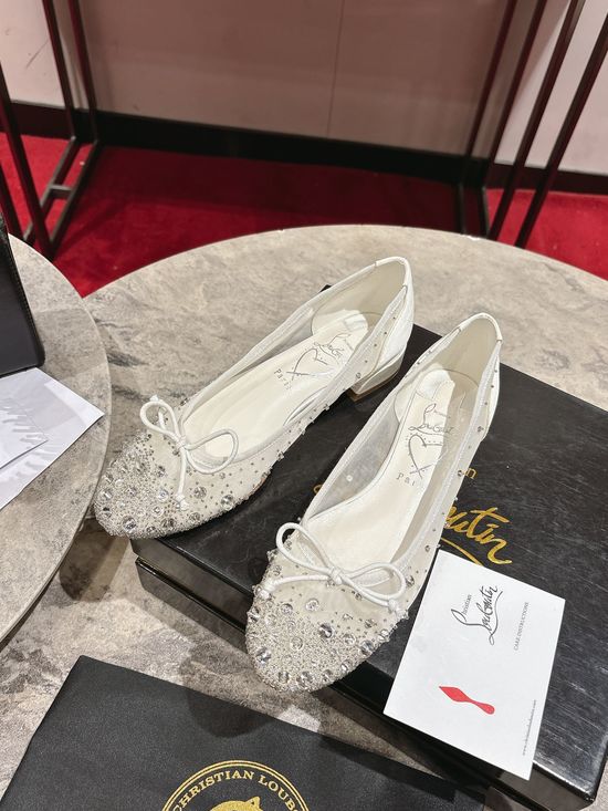 Christian Louboutine Crystal Mesh Bow Decor Rounded Toe Flats