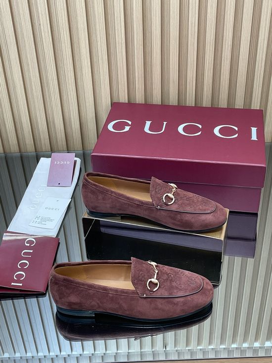 Gucci Embossed Suede Loafer Shoes Soft Elegant Classic Daily Footwear