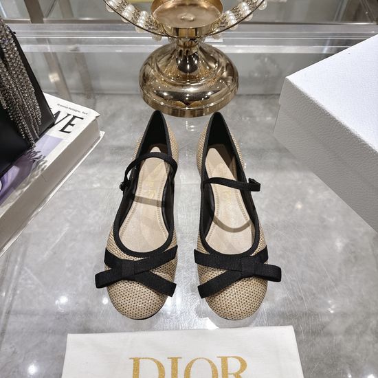 Christian Dior Satin Bow Flat Ballet Shoes Premium Leather Sole
