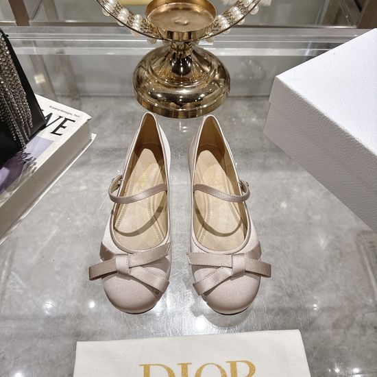 Christian Dior Satin Bow Flat Ballet Shoes Premium Leather Sole